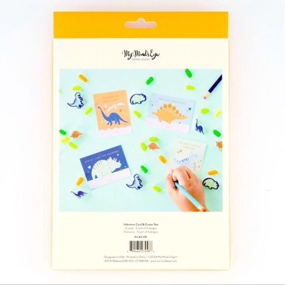 My Mind’s Eye 12 Pack Multicolored Dinosaur Valentine’s day Cards & Erasers Set - Picture 3 of 9
